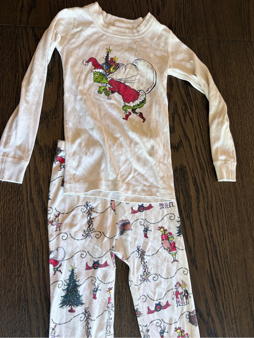 Hanna Andersson White Kids Grinch Holiday Pajama Set with Red and Green Accents